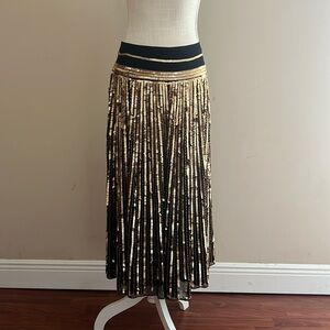 NWT INC International Concept Gold Black Silk Sequin Skirt Evening Cocktail